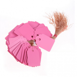 20 étiquettes plastique rose à suspendre - 3,6x2,5cm