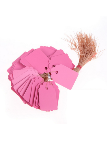 20 étiquettes plastique rose à suspendre - 3,6x2,5cm