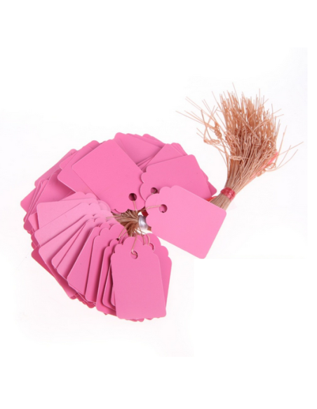 20 étiquettes plastique rose à suspendre - 3,6x2,5cm