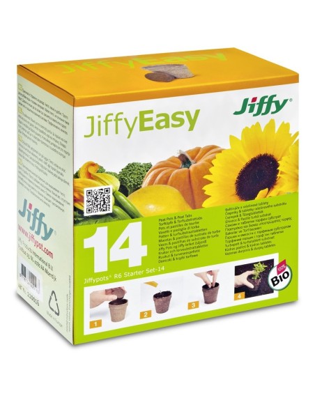 Kit de démarrage Jiffypots R6 - 14 Pots et Pastilles de Tourbe
